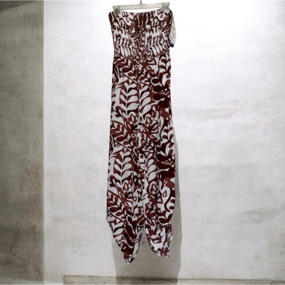 Sam and Jess Jumpsuit Ivory Brown Three Way Tie Size Medium 100% Rayon - Picture 1 of 8